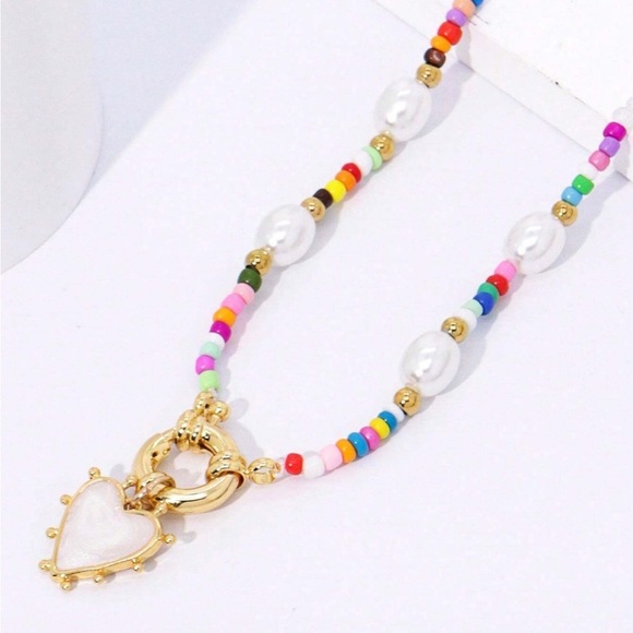 Anthropologie multi color bead heart charm Necklace - Picture 3 of 6